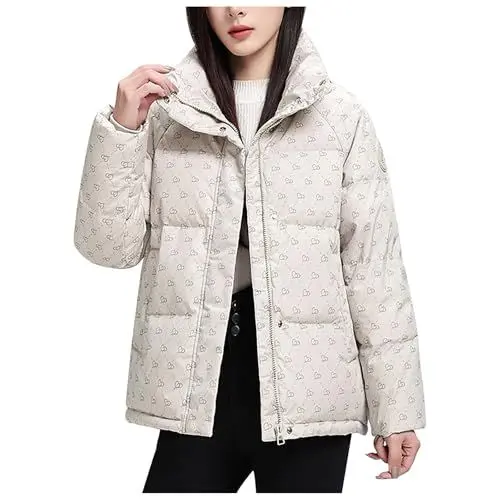 Produktbild: Gubsssl Daunenjacke Damen Warme Winterjacke Puffer Jacket Mode Daunenmantel Einfarbig Pufferjacke ohne Kapuze Wintermantel Casual Damenjacke Winter Jacke Grosse Grössen Damenmantel Mantel Weiß M