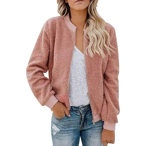 Produktbild: Gubsssl Fleecejacke Damen Plüschjacke Teddyjacke Wollmantel ohne Kapuze Winterjacke Gefütterte Jacke Kuscheljacke Oversize Sweatjacke Wintermantel Kleidung Frauen Mantel Rosa L