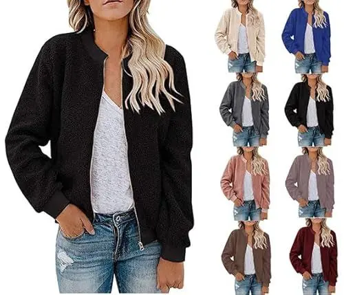 Produktbild: Gubsssl Fleecejacke Damen Plüschjacke Teddyjacke Wollmantel ohne Kapuze Winterjacke Gefütterte Jacke Kuscheljacke Sweatjacke Wintermantel Kleidung Frauen Mantel Beige XXL