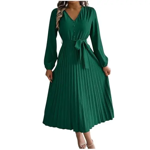 Produktbild: Gubsssl Kleid Damen Strickkleid Langarm Freizeitkleid Warme Winterkleider V-Ausschnitt Winter Kleider Einfarbig Pulloverkleid Mode Midkleid Minikleid Elegante Abendkleider Frauen Kleidung Grün M
