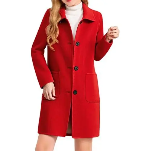 Produktbild: Gubsssl Wintermantel Damen Wollmantel Lang Trenchcoat Casual Winterjacke Wolljacke Warme Mantel Einfarbig Cardigan Winter Jacke ohne Kapuze Sweatjacke Frauen Grosse Grössen Outdoorjacke Rot 3XL
