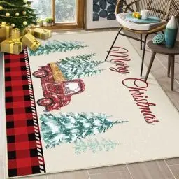 Produktbild: Guchuang Bedding Weihnachtsteppiche 120 x 170 cm Kurzflor Teppich rutschfest Waschbar Teppiche Mit Weihnachtlichem Muster Für Wohnzimmer Küche Schlafzimmer Badezimmer,Weihnachtsdekoration