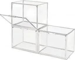 Produktbild: GUDEMAY Transparente stapelbare Kunststoffboxen mit magnetischem Verschluss - Staubdichte Aufbewahrung Vitrine Schaukasten Ideal für Figur, Bücher, Kosmetik, Schuhe und Handtaschen (3er Set)