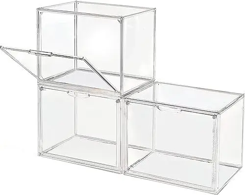 Produktbild: GUDEMAY Transparente stapelbare Kunststoffboxen mit magnetischem Verschluss - Staubdichte Aufbewahrung Vitrine Schaukasten Ideal für Figur, Bücher, Kosmetik, Schuhe und Handtaschen (3er Set)