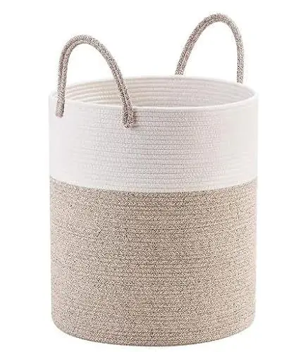 Produktbild: GUDEMAY Wäschekorb Baumwolle geflochten 58L - Wäschesammler faltbar mit Henkeln, Cotton Laundry Basket Aufbewahrungskorb groß für Wäschekammer, Kinderzimmer, Wohnzimmer, Bad - 38x50cm, Weiß & Beige