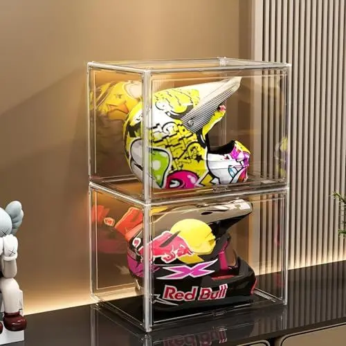 Produktbild: GUDEMAY XL transparente stapelbare Aufbewahrungsboxen mit Magnetverschluss - Staubdichte Aufbewahrung Vitrine Acryl Schaukasten für Helme, Figuren, Bücher, Kosmetik, Schuhe und Handtaschen (1er Set)