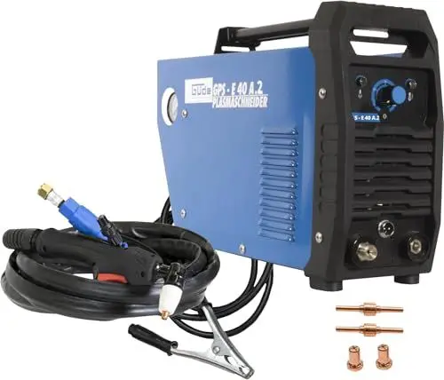 Produktbild: Güde Plasmaschneider GPS-E 40 A.2 (Inverter Hochfrequenz-Plasmaschneider 15-40 A, 230 V, für Bleche und Stahl, Schnittstärke bis 12 mm, 3-6 bar, inkl. Druckmindereinheit mit Manometer uvm.)