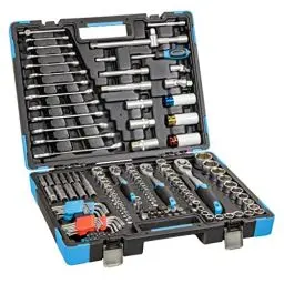 Produktbild: Güde 39003 Werkzeugkoffer GWZK 157 (157-teiliger Steckschlüssel- und Werkzeugsatz aus Chrom-Vanadium-Stahl in praktischem Koffer), Blau/Schwarz