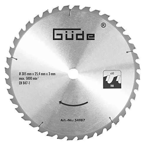 Produktbild: Güde 54987 Holzsägeblatt HM 305x25,4x60Z (Messer Hartmetall – 305 x 25 mm mit 4x60 Zähne)