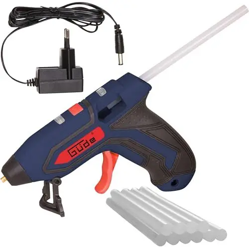 Produktbild: Güde 58499 Akku Heissklebepistole 7140-3.7 (3,7 V Li-Ion Akku, 10 Klebestifte 140 mm, 1,5 min Aufheizzeit, Temperaturanzeige, Standfuß, inkl. Akku & Ladegerät)