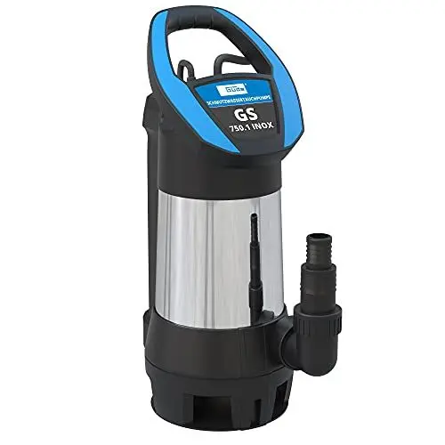 Produktbild: Güde 94679 Schmutzwassertauchpumpe GS 750.1 INOX (4-fach einstellbarer Sensorschalter, Edelstahlmantel, Fördervolumen 15000 l/h), Schwarz, Edelstahl, Blau