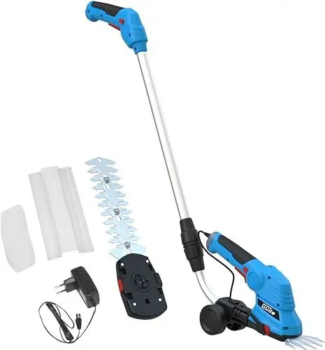 Produktbild: Güde 95508 Akku-Gartenpflege-Set GPS 7.2V-1.5 Li-Ion (7,2 V Akku, Li-Ion, Set bestehend aus Grasscheren- und Hecken-/Strauchscherenaufsatz) Blau, 48 x 10 cm