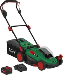 Produktbild: Güde Akku-Rasenmäher 330/20-4 (bürstenloser Motor, 20 V/4,0 Ah, Schnittbreite 33 cm, Grasfangsack 30 L, Schnitthöhenverstellung 5-fach, Funktionen: Mähen/Sammeln/Mulchen, inkl. Akkupack & Ladegerät)
