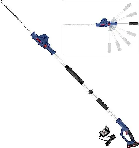 Produktbild: Güde Akku Teleskop Heckenschere HST 18-201-05 (18 V, 43 cm Schnittlänge, 15 mm Schnittstärke, 6-Fach schwenkbarer Kopf (90°), Teleskop-Auszug bis 2,65 m, Tragegurt, Softgriff, inkl. Akku & Ladegerät)