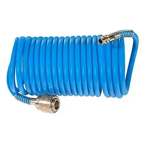 Produktbild: Güde DL-Spiralschlauch 5 mm/5 m (für Druckluft-Kompressoren bis max. 11 bar, Schnellkupplung und Stecknippel, Knickschutz für längere Haltbarkeit, ausziehbar bis 5 m, aus widerstandsfähigem PU)