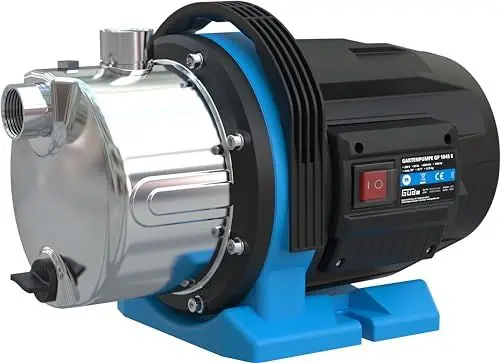 Produktbild: Güde Gartenpumpe GP 1045 E (1000 W, Fördervolumen: 4500 l/h, max. Förderhöhe: 45 m, max. Ansaughöhe: 8 m, Pumpengehäuse aus Edelstahl, Noryllaufrad, Thermoschutzschalter, ergonomischer Tragegriff)