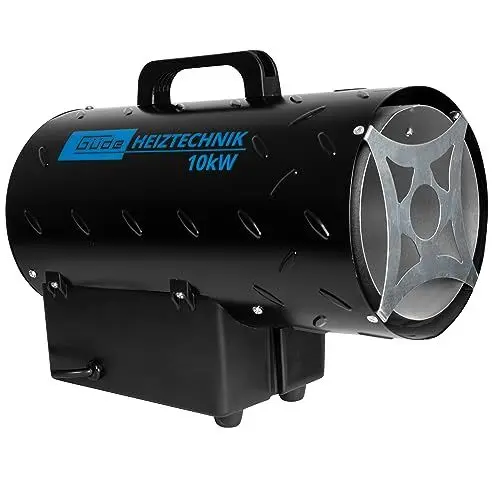 Produktbild: Güde Gasheizgebläse GGH 10 L (220-240 V, 10000 W Heizleistung, 580 m³/h Gebläseleistung, Piezozündung, Edelstahlbrenner, 700mbar Druckminderer, 1,5 m Gasschlauch), Schwarz