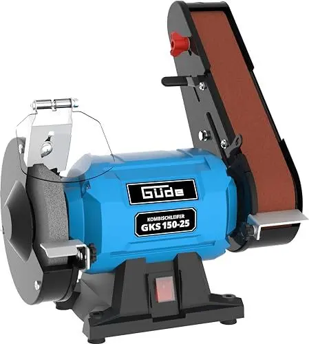 Produktbild: Güde Kombischleifer GKS 150-25 (250 W, 2980 1/min, Kondensatormotor, stabiler Maschinenfuß, Funkenschutzeinrichtung einstellbar, Feinschleifscheibe ø 150 mm 36 K, Schleifband 50x686 mm 80 K)
