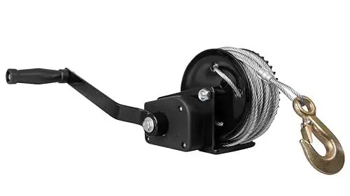 Produktbild: Güde Seilwinde 720 kg 20 m (720 kg max. Zugkraft ohne Umlenkrolle, Lasthaken mit Tropfenöffnung, integrierte Bremse, Handkurbel mit Softgriff, 14x8,6 cm (LxB) Befestigungsplatte