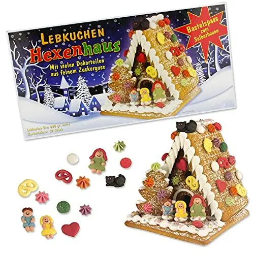 Produktbild: Günthart Lebkuchen Hexenhaus zum Dekorieren und basteln | 6 Lebkuchenteile | 37 Zuckerdekore