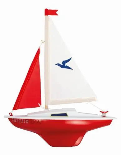 Produktbild: GÜNTHER FLUGSPIELE 1829 - Segelboot Captain Hook, ca. 24 x 31 cm, Segelboot mit einstellbarem Großsegel, lackiertem Holzdeck und Speziallackierung, für die Badewanne, Gartenteich und Badesee