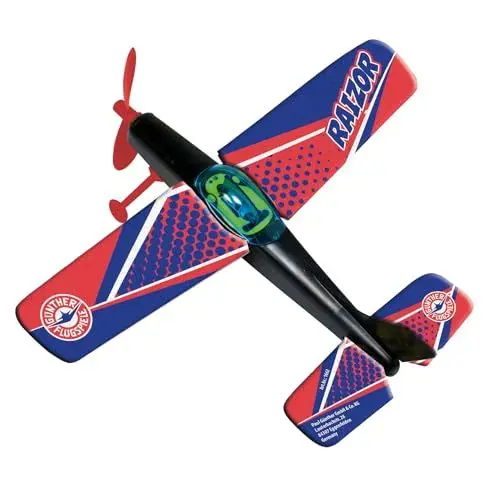 Produktbild: Günther Flugspiele 1662 - Propellerflugzeug Raizor, ca. 25 x 22 cm, Segelflieger mit Power-Gummimotor, für Kinder ab 6 Jahren, …, Schwarz