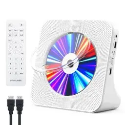 Produktbild: Gueray DVD Player HDMI CD Player Bluetooth mit Lautsprecher Unterstützt Fernbedienung Anzeige FM Radio mit CD Player USB- Kartenwiedergabe 3,5 mm AUX Wecker Kopfhöreranschluss Staubschutzhülle Weiß