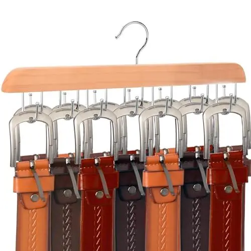 Produktbild: Gürtel Aufhänger, Gürtel Organizer für Schrank, Gürtel Halter für Lagerung,Robuste Holz Krawatte Gürtel Rack für Schrank Organizer,14 Drehbare Haken für Krawatte Tank Tops,Camisoles