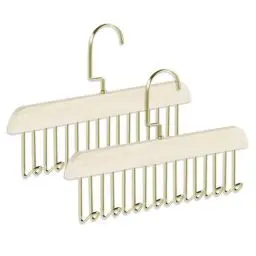Produktbild: Gürtelhalter Kleiderschrank, 2 Stück rutschfest Holz Kleiderbügel Krawattenhalter mit 8 Haken 360 Grad Drehbarer Krawattenbügel Schalhalter Gürtel Schal Organizer Aufbewahrung (Milchig)