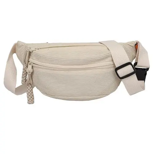 Produktbild: Gürteltasche Damen Bauchtasche Mode Hüfttasche Damen Geldbörse Ovalen Taschen Umhängetasche Mini Gürteltasche für Reise Wanderung und Alle Outdoor-aktivitäten (Beige Bauchtasche Damen Cord)