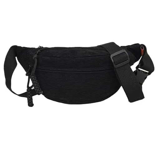Produktbild: Gürteltasche Damen Bauchtasche Mode Hüfttasche Damen Geldbörse Ovalen Taschen Umhängetasche Mini Gürteltasche für Reise Wanderung und Alle Outdoor-aktivitäten (Schwarz Bauchtasche Damen Cord)
