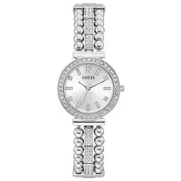 Produktbild: GUESS Damen Analoguhr Silber/transparent/weiß One Size