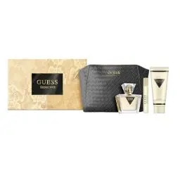 Produktbild: GUESS Seductive Damen Geschenkset – Eau de Toilette 75ml, Reisegröße 15ml, Körperlotion 100ml, Schwarze Guess Pochette – Langanhaltender Fruchtiger Blumenduft