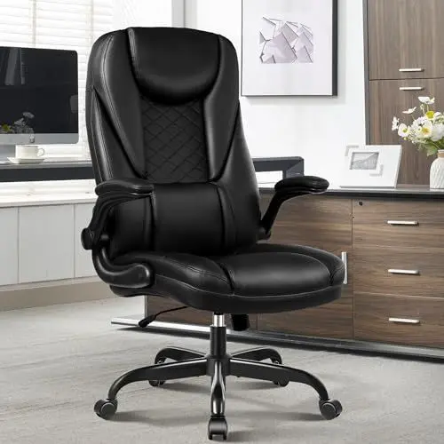 Produktbild: Guessky Chefsessel Bürostuhl, Hoher Rückenlehne Ergonomischer Bürostuhl mit gepolsterter Armlehne, Drehstuhl mit Rollen, Lendenwirbelstütze und höhenverstellbar, Computerstuhl für Gaming, Schwarz