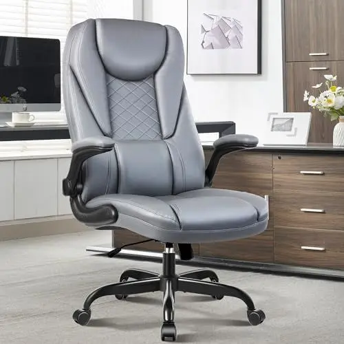 Produktbild: Guessky Chefsessel Bürostuhl, Hoher Rückenlehne Ergonomischer Bürostuhl mit gepolsterter Armlehne, Drehstuhl mit Rollen, Lendenwirbelstütze und höhenverstellbar, Computerstuhl für Gaming, Grau