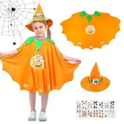 Produktbild: Gugatad Halloween Kostüm für Kinder,Halloween Umhang für Kinder, Fledermaus Umhang Kostüm, Fledermaus Kürbis Kostüm Set Hut Tattoo-Aufkleber,für Halloween,Fasching, Karneval, Kostüm für Höhe 90-150cm