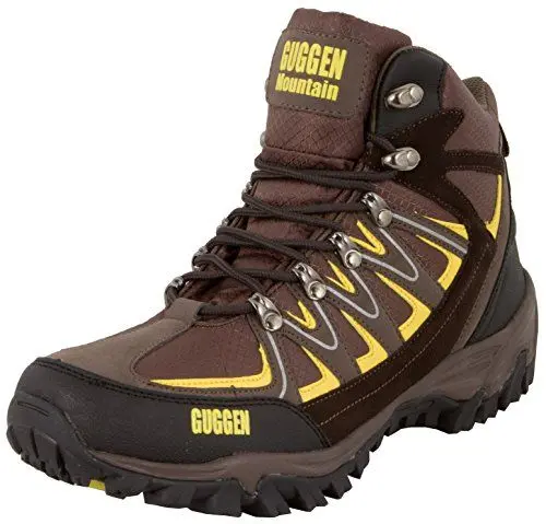Produktbild: GUGGEN Mountain, Bergschuhe Bergstiefel Wanderschuhe Wanderstiefel Mountain Boots Trekkingschuhe mit echtem Leder, Farbe Braun-Gelb, EU 42