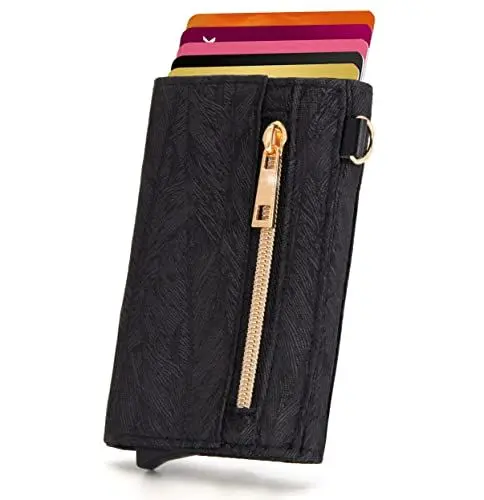 Produktbild: GUGGIARI® Kreditkartenetui Damen RFID Kartenhalter aus Aluminium mit Münzhalter und freundlicher Tasche mit Magnetverschluss - Geldbörse für Damen Slim, Pitch Schwarz, Donna, Zeitgenössisch