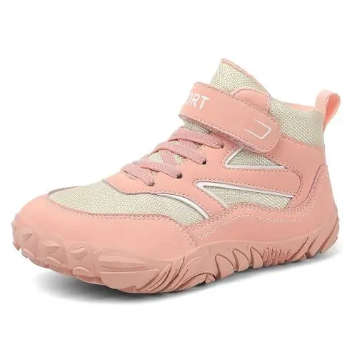 Produktbild: Gugifcto Barfußschuhe Winter Kinder Warm rutschfest Wasserdicht Trekking-Wanderschuhe Leichte Breite Füße Outdoor Wanderstiefel für Mädchen Jungen Pink 28 EU