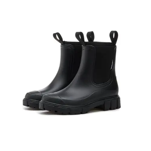 Produktbild: Gugifcto Gummistiefel Damen Halbhohe Chelsea Boots Wasserdicht Gummistiefeletten Atmungsaktiv Regenschuhe Rutschsicher Bequem Garten Stiefeletten Black 37 EU