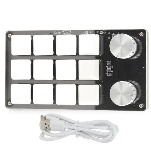 Produktbild: Gugxiom 12-Tasten-Makro-Pad mit Knopf, Grüne Axis-Makro-mechanische Tastatur mit 50 Millionen Tastenanschlägen, Multifunktions-DIY-programmierbare Tastatur für Bürospiele Usw.(Schwarz und weiß)