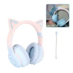 Produktbild: Gugxiom Cat-Ear-Kopfhörer, Kabellose Gaming-Headsets über Bluetooth 5.1/3,5 Mm AUX-Kabel, Faltbare Kopfhörer mit 7-farbigen LED-Leuchten und 4 LED-Modi für Mädchen(Blau)