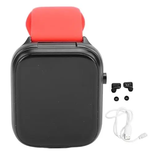 Produktbild: Gugxiom Smartwatch mit Ohrhörern, 1,83-Zoll-NFC-Quadrat-Fitnessuhr, 2-in-1-Bluetooth-Uhr mit Wecker für Mehrere Sportmodi für Android (Rot)