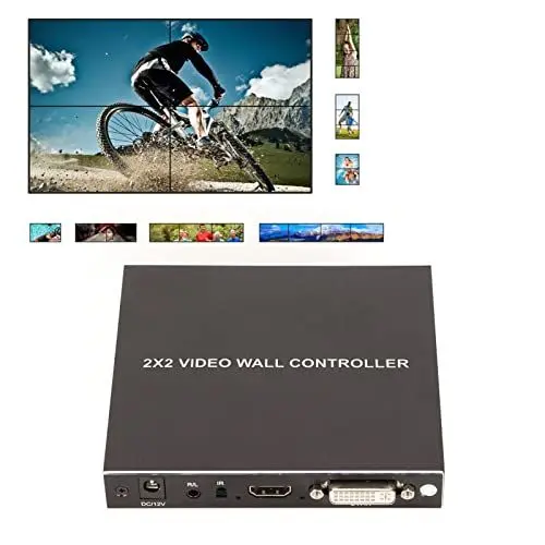 Produktbild: Gugxiom Videowand-Controller, DVI-TV-Wand-Video-Controller, Unterstützt 180-Grad-Bilddrehung und Kantenmaskierung, mit Fernbedienung, Unterstützt 2x2 1x2 2x1 1x3 3x1 1x4 4x1