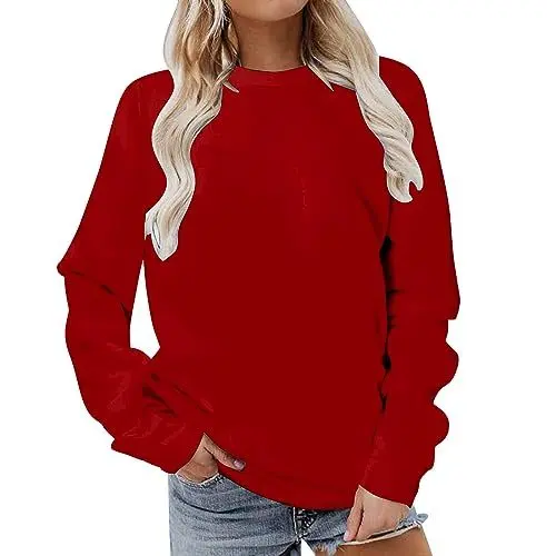 Produktbild: Guhmomh Generisch Pullover Damen Winter Sweatshirt Rundhals Langarmshirt ohne Kapuze Strickpullover Einfarbig Oberteile Frauen Bluse Sweater Baumwolle Sweatpullover Outwear Damen Sale Wein L