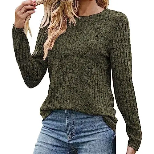Produktbild: Guhmomh Strickpullover Damen Winter Pullover Warme Langarmshirt Rundhals Sweatshirt Einfarbig Pulli ohne Kapuze Winterpullover Frauen Sweater Strickpulli Blusen Sale Damen Armeegrün L