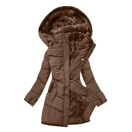 Produktbild: KOG Steppjacke Damen Parka Warm Daunenjacken Baumwolle Laufjacke Dufflecoat Bekleidung Frauen übergangsjacke Angebote Fashion Blusenjacke Warmes Frau Teddyjacke Amazon - prime Braun M