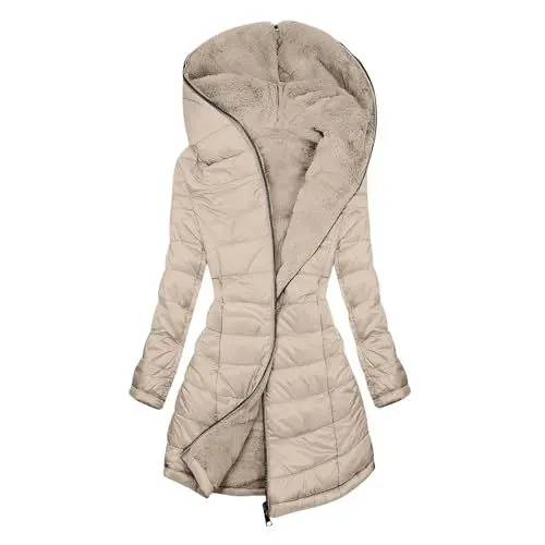 Produktbild: KOG Steppjacke Damen Winterjacke Elegant Daunenmantel Baumwolle Trainingsjacke Parka Oberteil Frauen übergangsmantel Sale Damen Retro Blusenjacke Mode Pullover Wollmantel Prime Khaki M