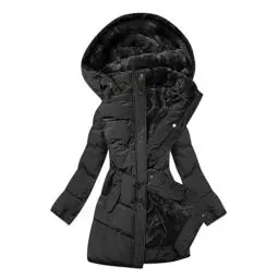 Produktbild: KOG Steppjacke Damen Dufflecoat Winter Puffer Jacke Baumwolle Laufjacke Bekleidung Blitzangebote Des Tages Freizeit Windjacke Warm Hoodie Frau Softshellmantel Gutschein Amazon Schwarz XL