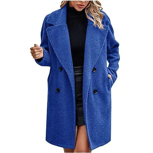 Produktbild: Guhmomh Winterjacke Damen Warm Wintermantel Baumwolle Fleecejacke Parka mit Taschen Elegant Winterparka Einfarbig Wollmantel Teddy Jacke Flanellhemd Dufflecoat Gutschein Blau S Blau
